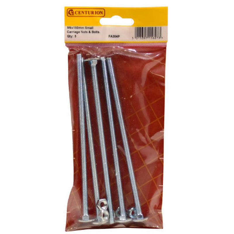 Centurion M6 x 150mm ZP Small Carriage Bolts & Nuts  (Pack of 5)
