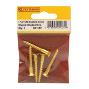 Centurion 1 1/2" x 10 SC Slotted Brass Woodscrews with Countersunk Head (Pack of 5)