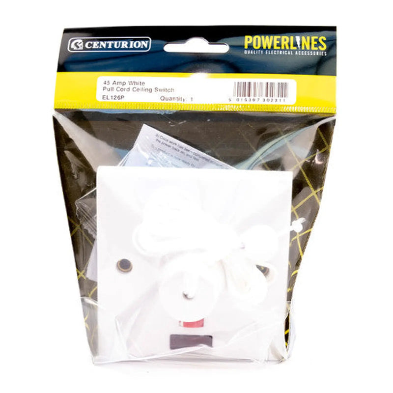 Centurion 45 Amp White Pull Cord Ceiling Switch - Pack of 3