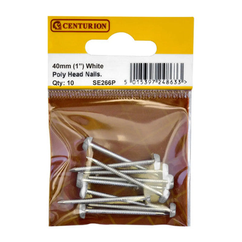 Centurion 40mm White Poly Head Nails (Pack of 10) - Pack of 5