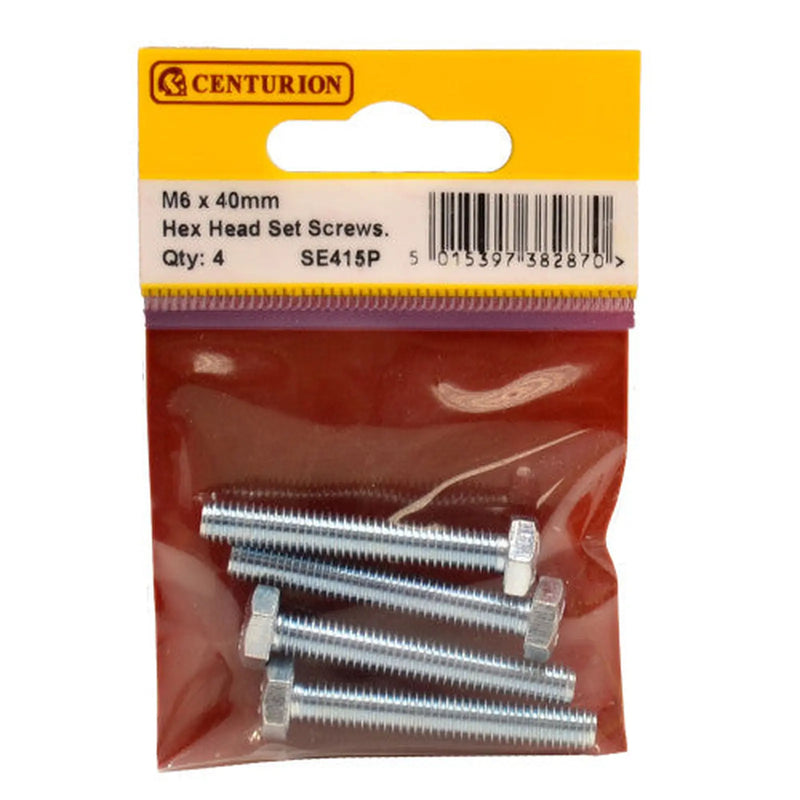 Centurion M6 x 40mm Hex Head Set Screws (Pack of 4) - Pack of 5