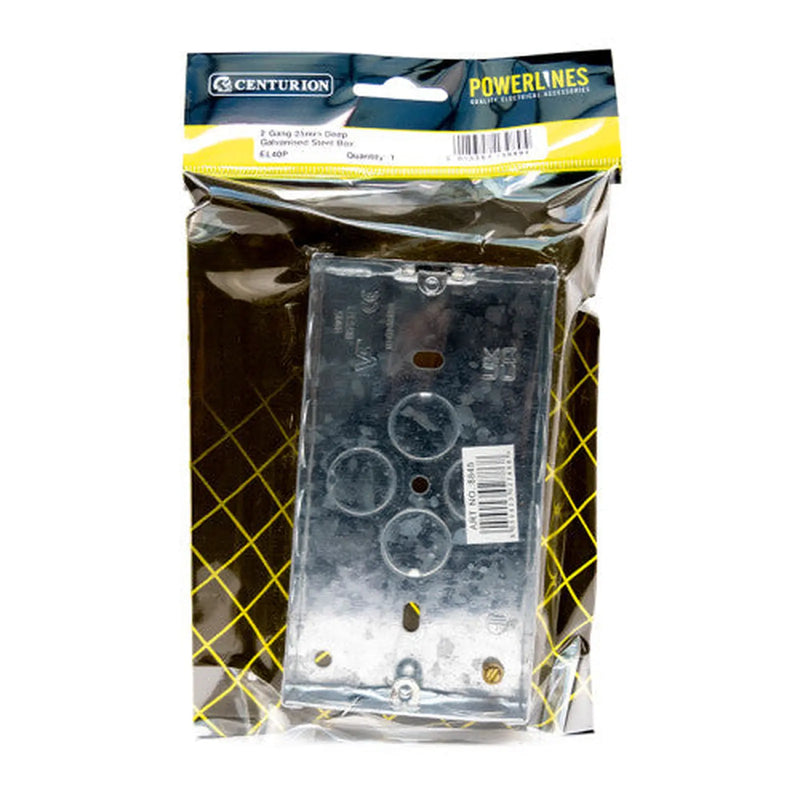 Centurion 2 Gang Galvanised Steel Flush Back Box, 25mm - Pack of 5