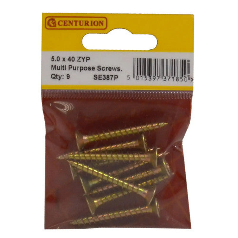 Centurion Multi Purpose Pozi Countersunk Screws, 5 x 40mm, Zinc Yellow Passivated - Min Order 6
