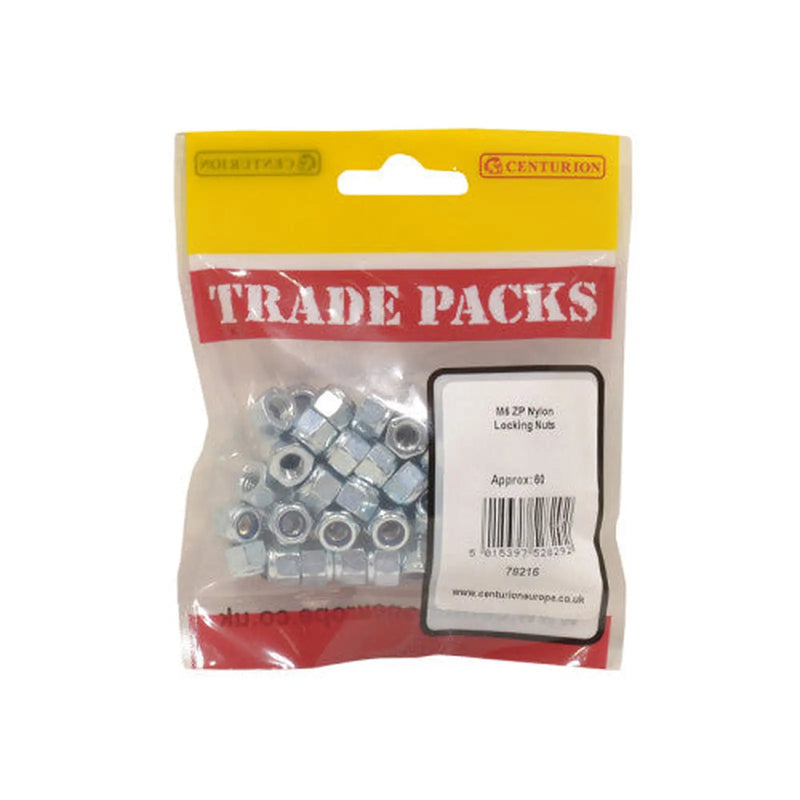 Centurion Nylon Locking Nuts - Zinc Plated - M6 - (60 PK) - Pack of 5