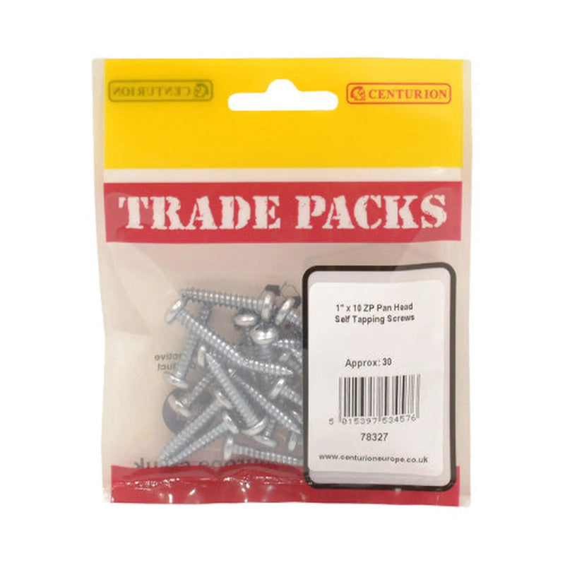 Centurion Pan Head Self Tapping Screws - Zinc Plated - 1" x 10 - (30 PK) - Pack of 5
