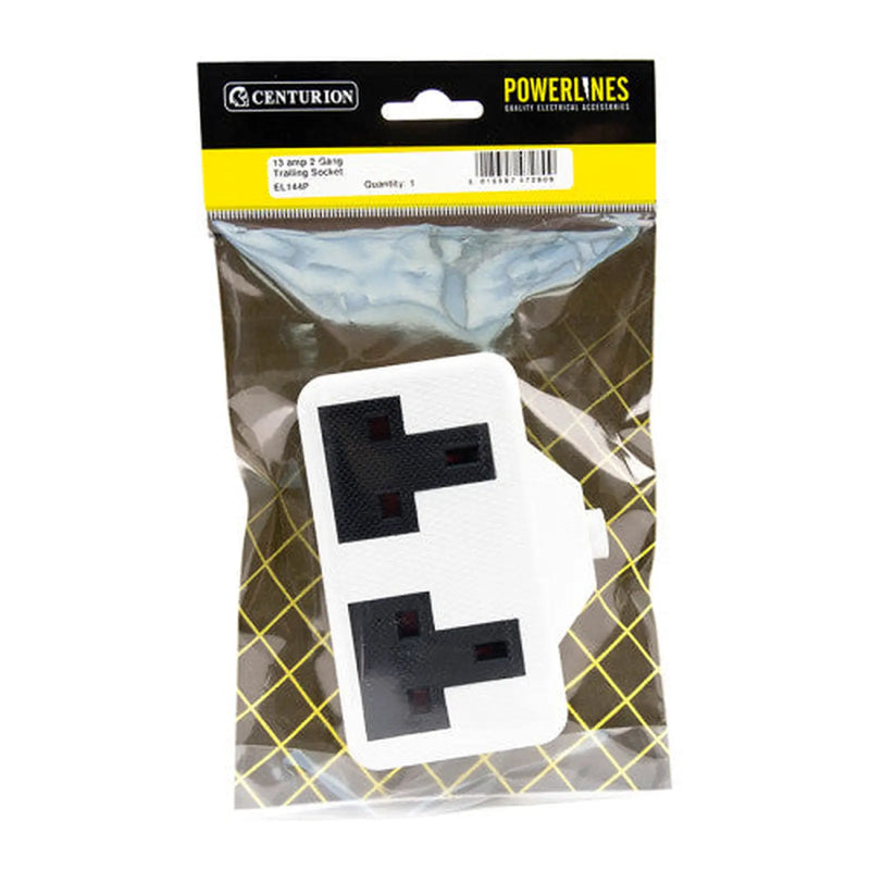 Centurion 2 Gang White Trailing Socket, 13 Amp - Pack of 5