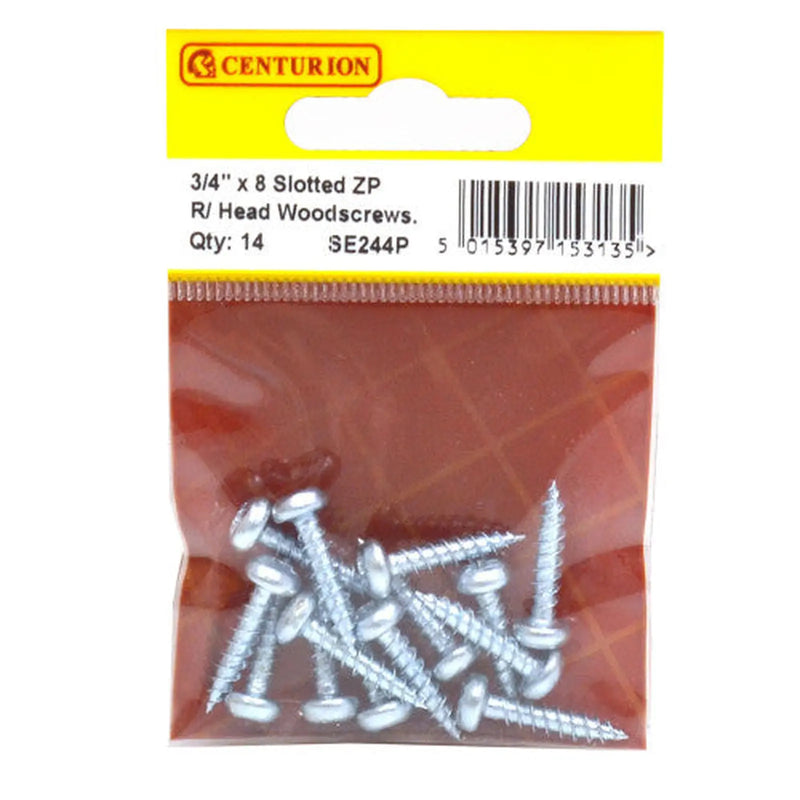 Centurion 3/4" x 8 ZP Round Head Woodscrews (Pack of 14) - Pack of 5