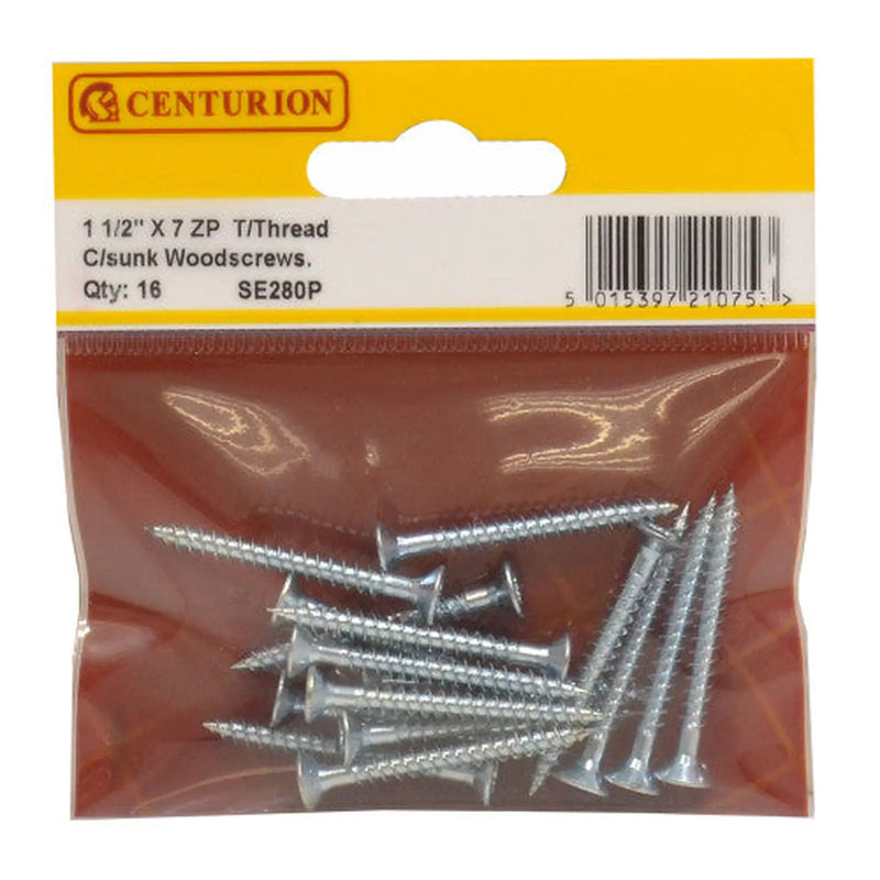 Centurion 1 1/2" x 7 ZP Cross Recessed Hardened Twin Thread Woodscrews with - Pack of 5