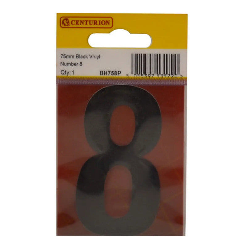 Centurion 75mm Black Helvetica Bold Condensed Style Vinyl Number 8 - Pack of 10