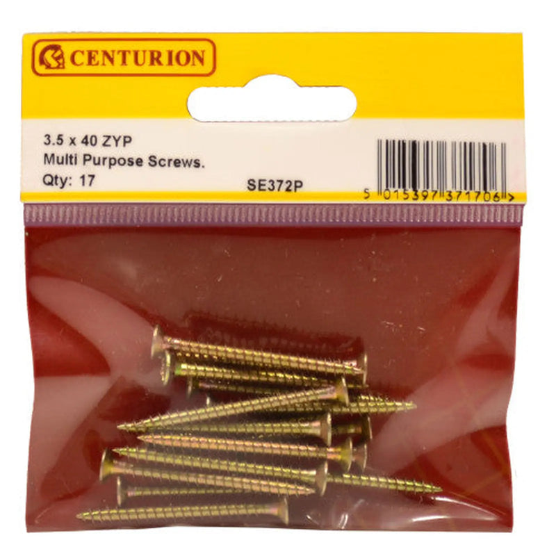 Centurion Multi Purpose Pozi Countersunk Screws, 3.5 x 40mm, Zinc Yellow Passivated - Min Order 6