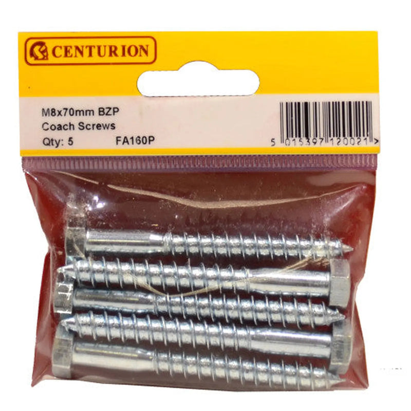 Centurion M8 x 70mm ZP Coach Screws  (Pack of 5)