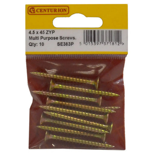 Centurion Multi Purpose Pozi Countersunk Screws, 4.5 x 45mm, Zinc Yellow Passivated - Min Order 6