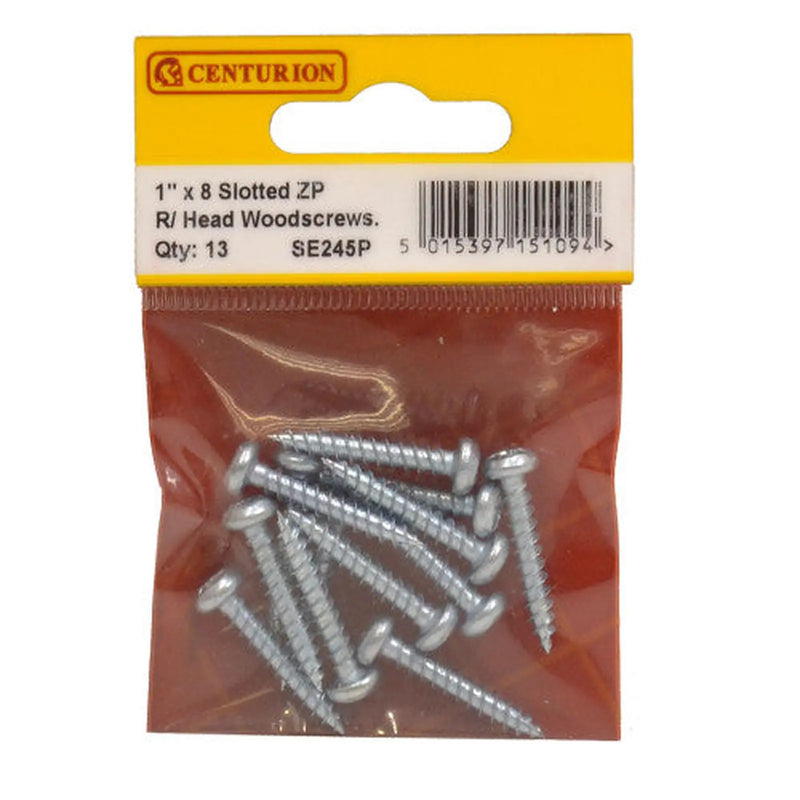 Centurion 1" x 8 ZP Round Head Woodscrews (Pack of 13) - Pack of 5