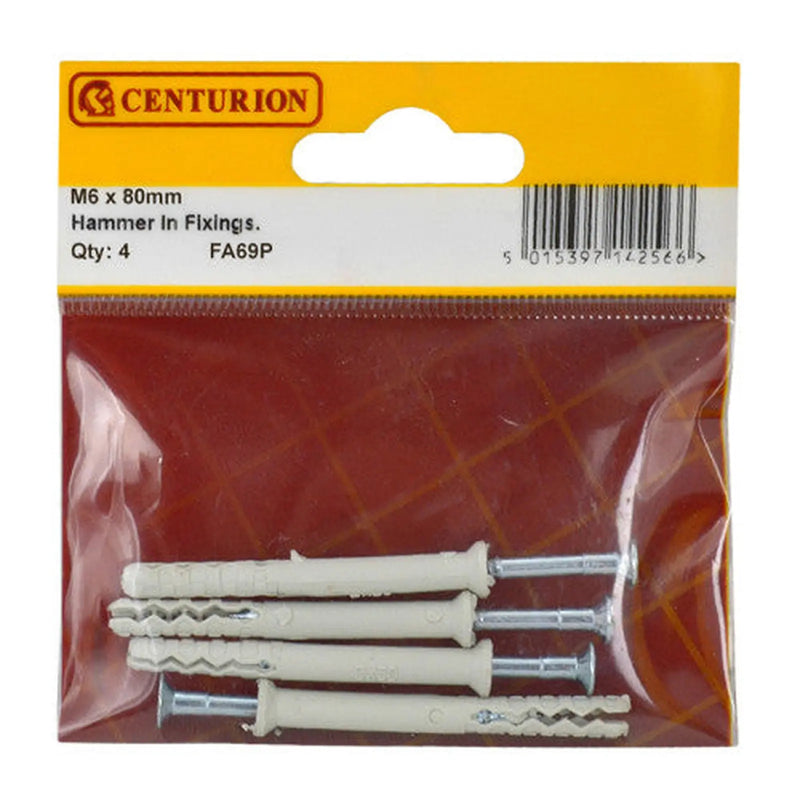 Centurion M6 x 80mm Hammer In Frame Fixings  (Pack of 4) - Pack of 5
