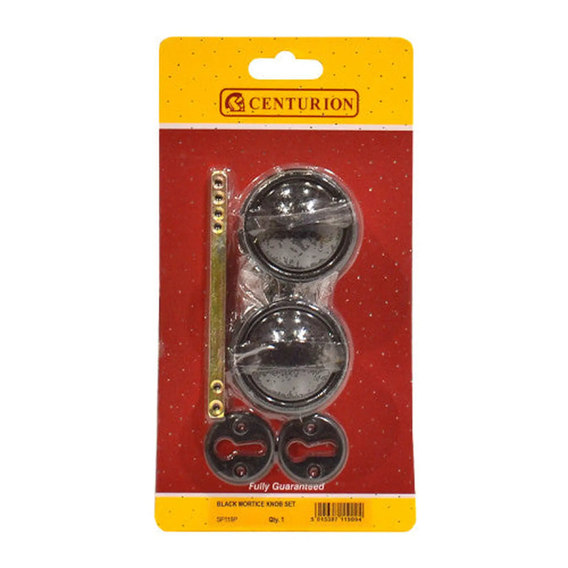 Centurion Plastic Rim Mortice Knob Set, Black, 45mm Dia. - Pack of 5