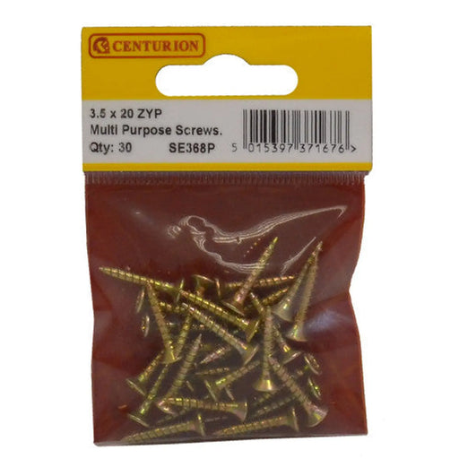 Centurion Multi Purpose Pozi Countersunk Screws, 3.5 x 20mm, Zinc Yellow Passivated - Min Order 6