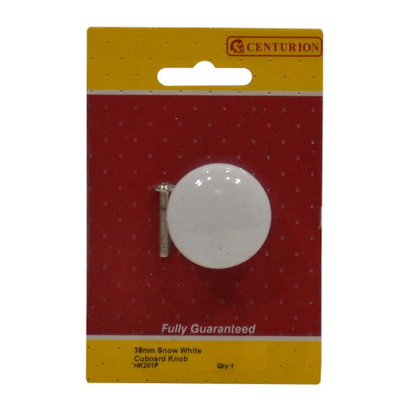 Centurion Porcelain Cupboard and Wardrobe Knobs, White, 38mm Dia. - Pack of 5
