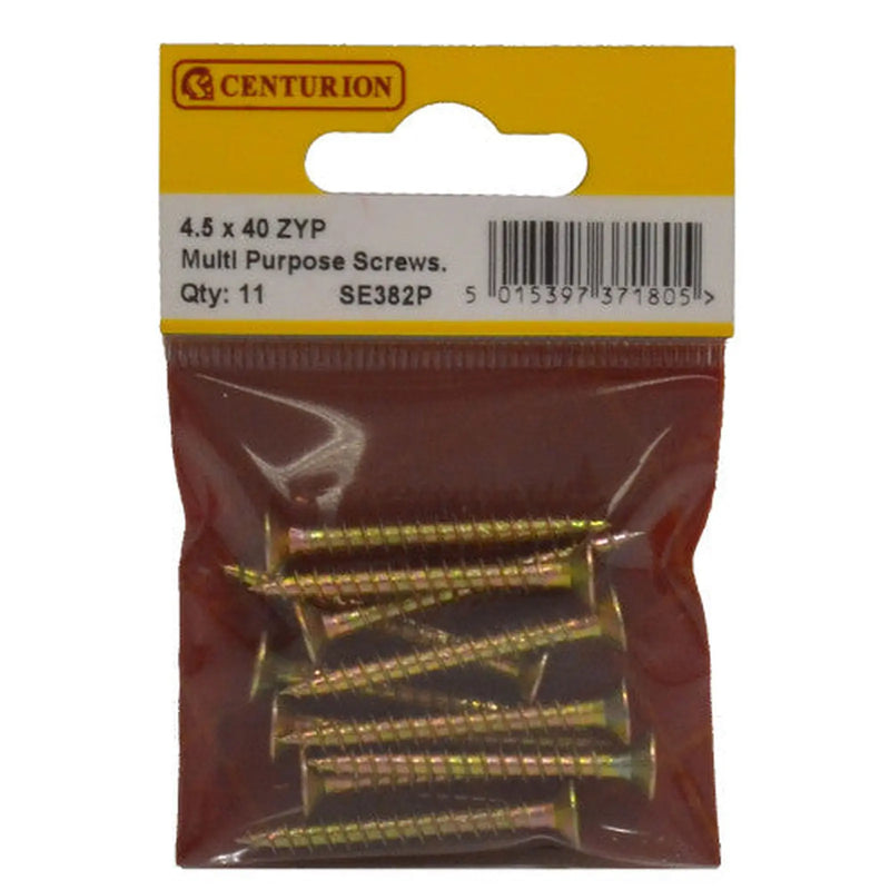 Centurion Multi Purpose Pozi Countersunk Screws, 4.5 x 40mm, Zinc Yellow Passivated - Min Order 6