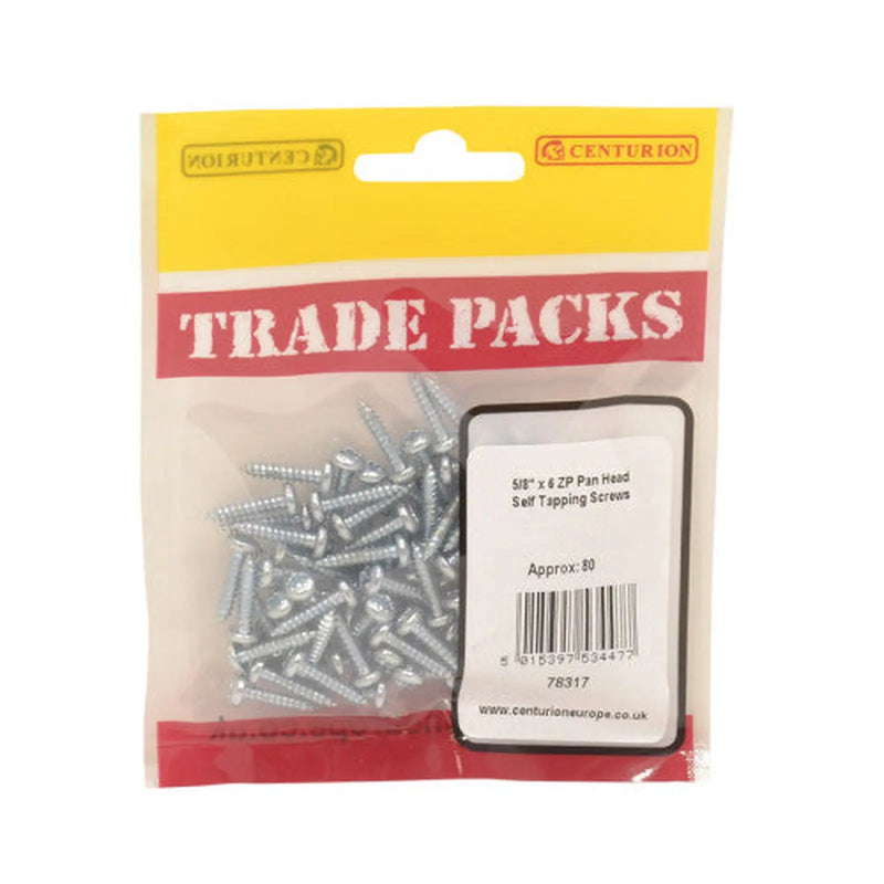 Centurion Pan Head Self Tapping Screws - Zinc Plated - 5/8" x 6 - (80 PK) - Pack of 5