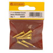 Centurion 1" x 8 Slotted Brass Woodscrew - Countersunk Head - (Pack of 7) - Pack of 5