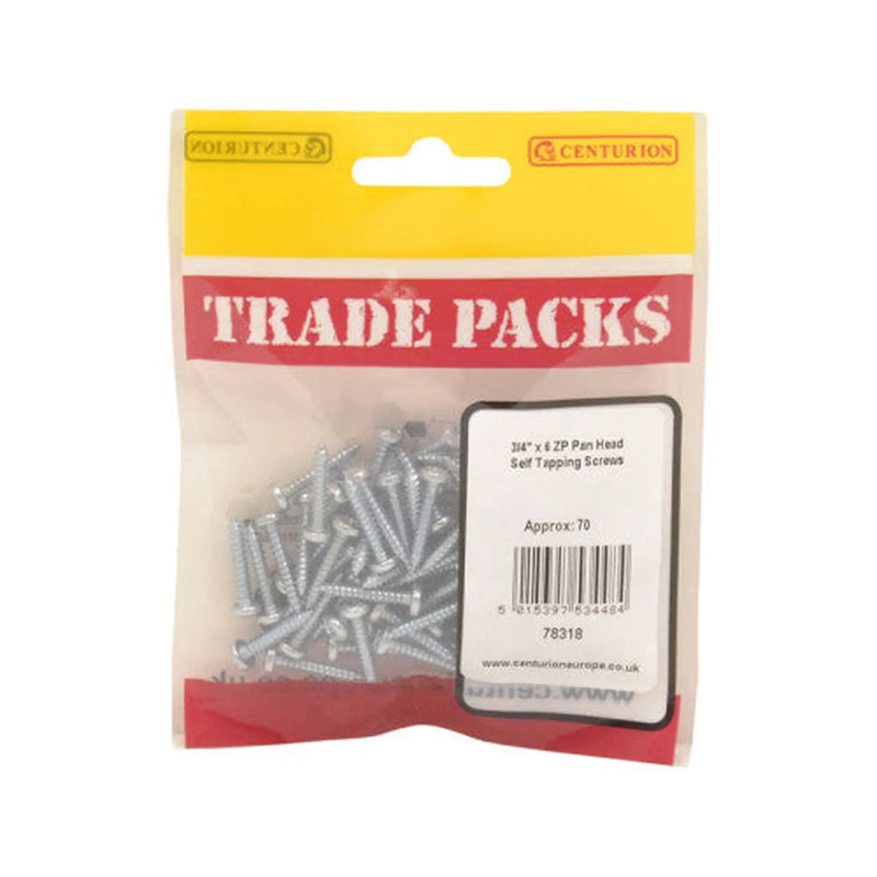 Centurion Pan Head Self Tapping Screws - Zinc Plated - 3/4" x 6 - (70 PK) - Pack of 5