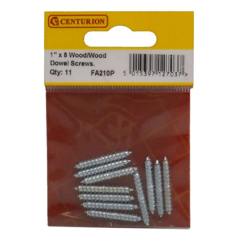 Centurion Wood Dowel Screws - 1" x 8 - Zinc Plated - (Pack of 11) - Pack of 5