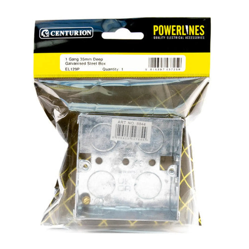 Centurion 1 Gang Galvanised Steel Flush Back Box, 35mm - Pack of 5