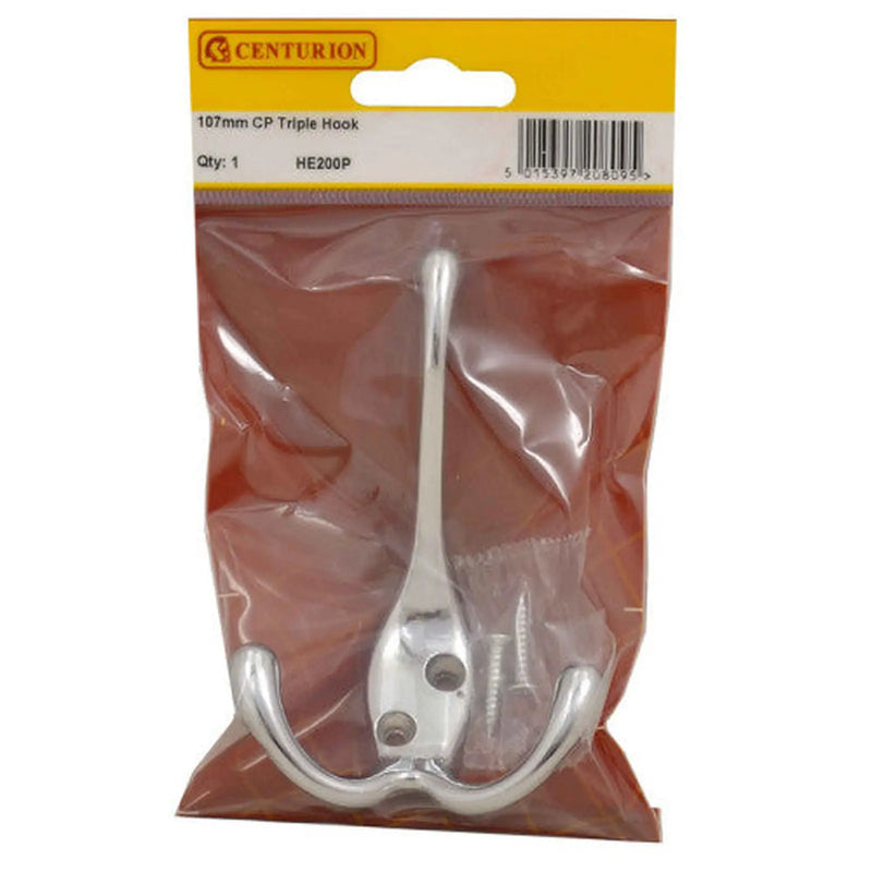 Centurion 107mm Die Cast Tri Hook - Chrome Plated - Pack Qty 1 - Pack of 5
