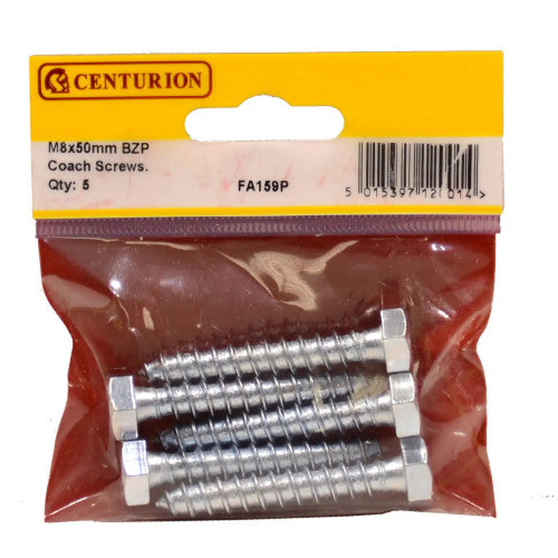 Centurion M8 x 50mm ZP Coach Screws  (Pack of 5)