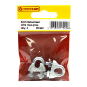Centurion Steel Wire Rope Grips, Galvanised, 6mm - Pack of 10