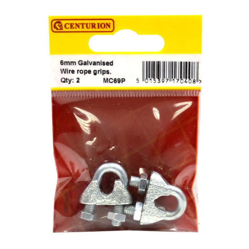 Centurion Steel Wire Rope Grips, Galvanised, 6mm - Pack of 10