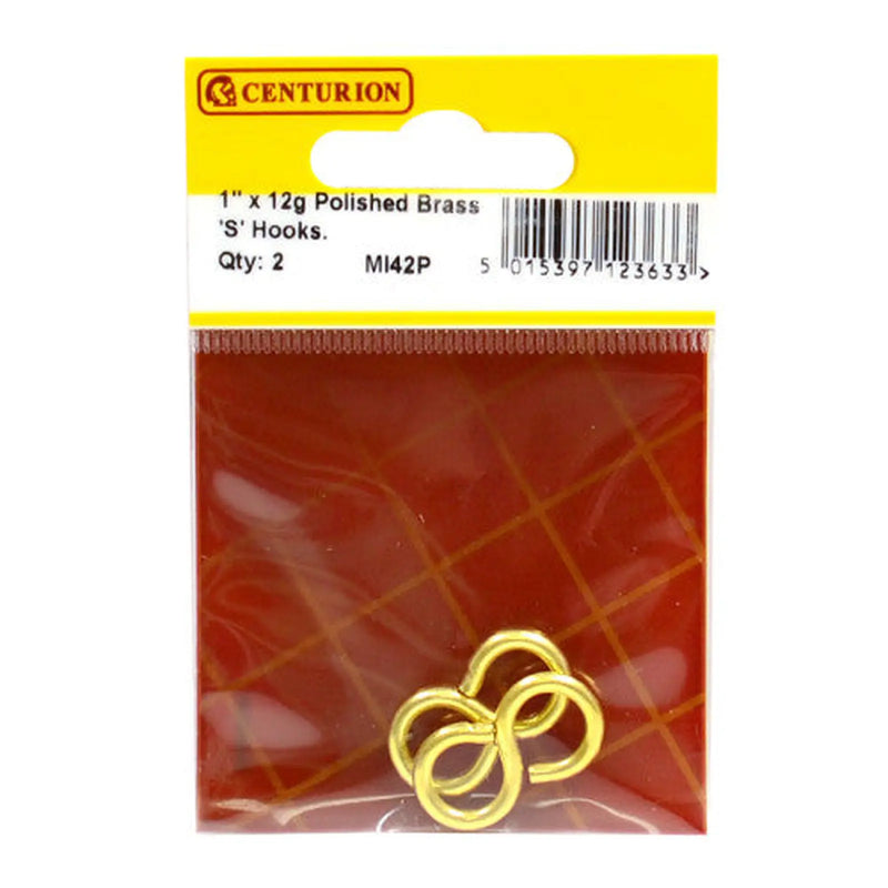 Centurion Solid Brass Ess Hook, Polished Brass, 2.5mm x 25mm, 12g - Min Order 6