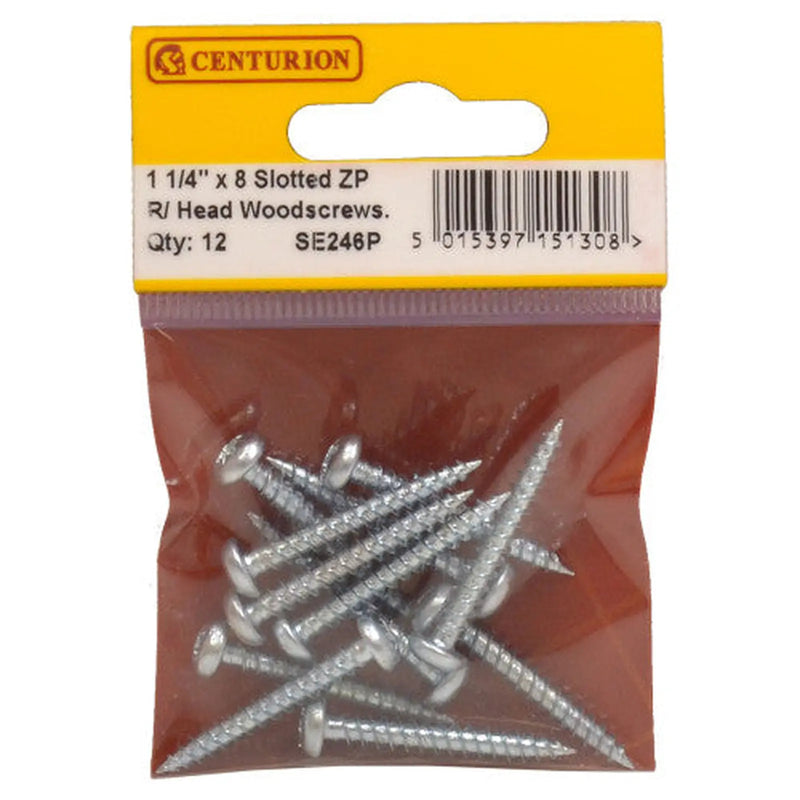 Centurion 1 1/4" x 8 ZP Round Head Woodscrews (Pack of 12) - Pack of 5