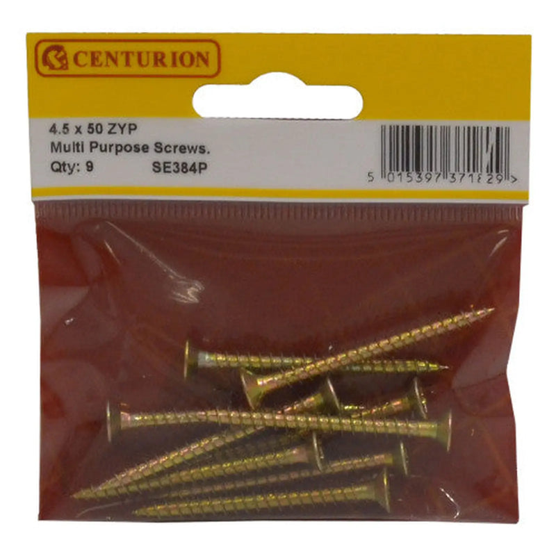 Centurion Multi Purpose Pozi Countersunk Screws, 4.5 x 50mm, Zinc Yellow Passivated - Min Order 6