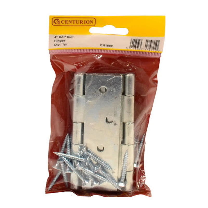 Centurion Steel Butt Hinges, Zinc Plated, 100mm - Pack of 5