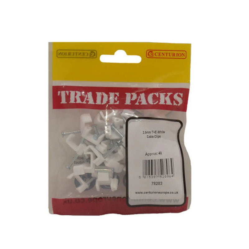 Centurion Flat Cable Clips - White - 2.5mm - (40 PK) - Pack of 5