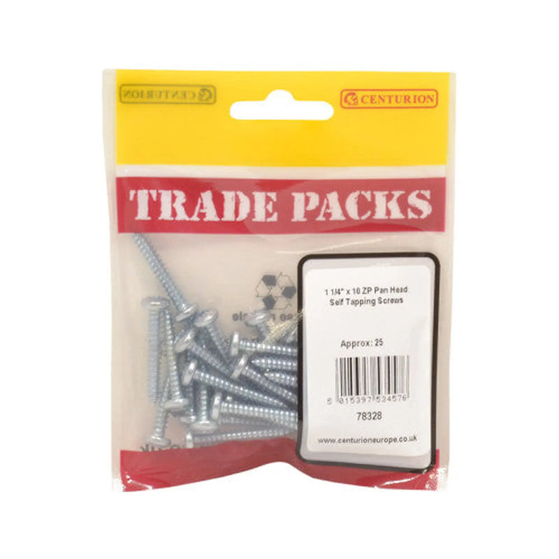 Centurion Pan Head Self Tapping Screws - Zinc Plated - 1 1/4" x 10 - (25 PK) - Pack of 5