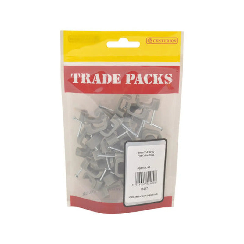 Centurion Flat Cable Clips - Grey - 6mm - (40 PK) - Pack of 5