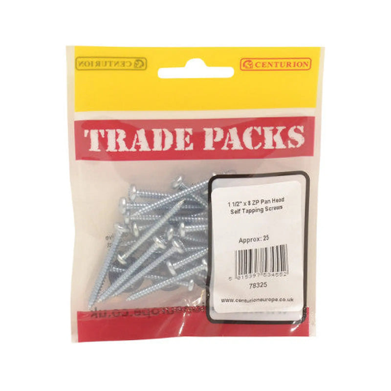 Centurion Pan Head Self Tapping Screws - Zinc Plated - 1 1/2" x 8 - (25 PK) - Pack of 5
