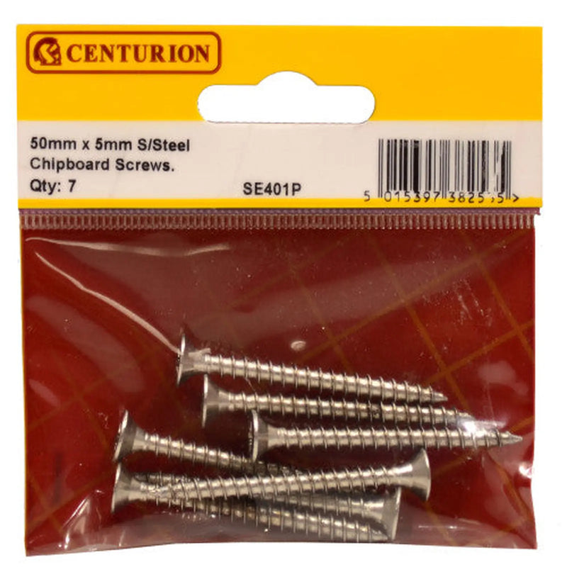 Centurion 5mm x 50mm Stainless Steel Chipboard Screws CRCS Head Countersunk - Pack of 5