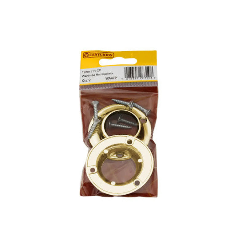 Centurion 19mm (3/4") Wardrobe Rod Sockets - Brass - Pack of 2
