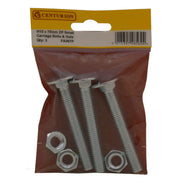 Centurion M10 X 75mm ZP Small Carriage Bolts & Nuts (Pack of 3) - Pack of 5