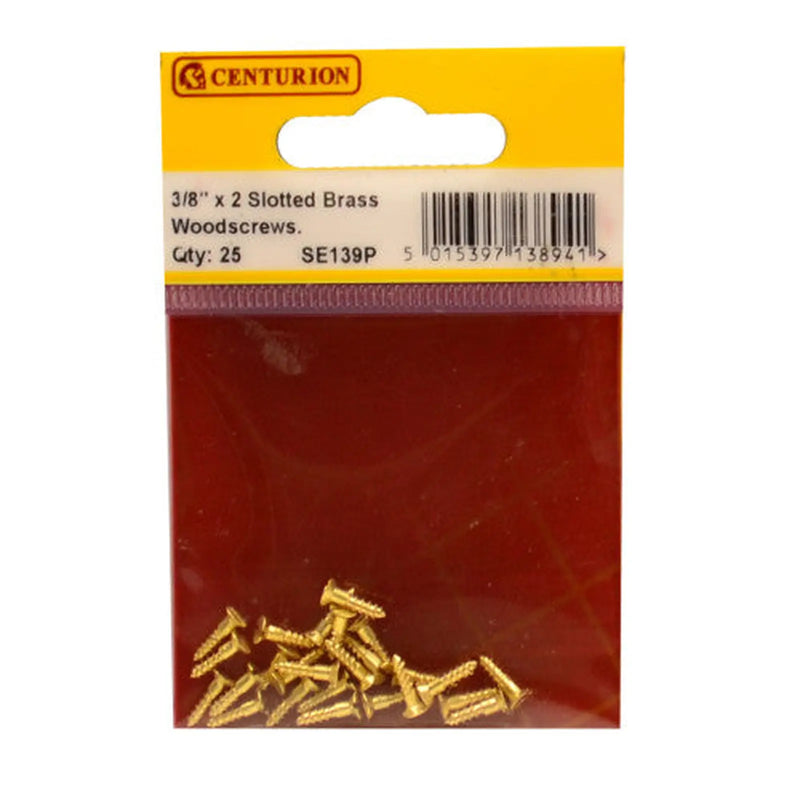 Centurion 3/8" x 2 Slotted Brass Woodscrew - Countersunk Head - (Pack of 25) - Pack of 5