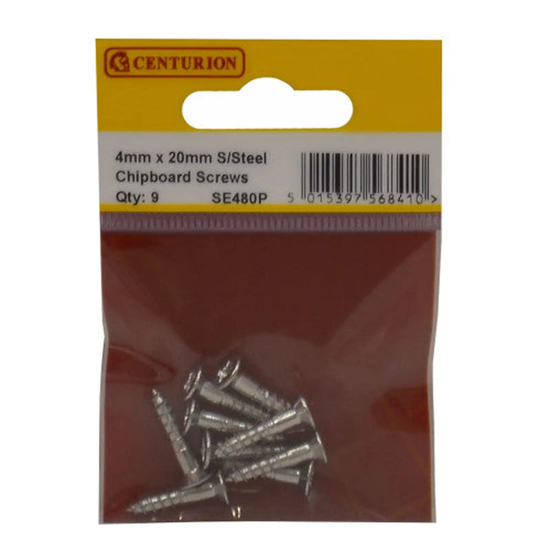 Centurion 4mm x 20mm Stainless Steel Chipboard Screws CRCS Head Countersunk - Pack of 5