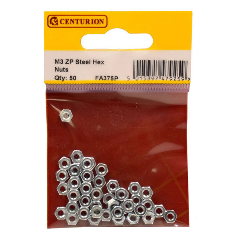 Centurion M3 ZP Steel Hex Nuts (Pack of 50) - Pack of 5