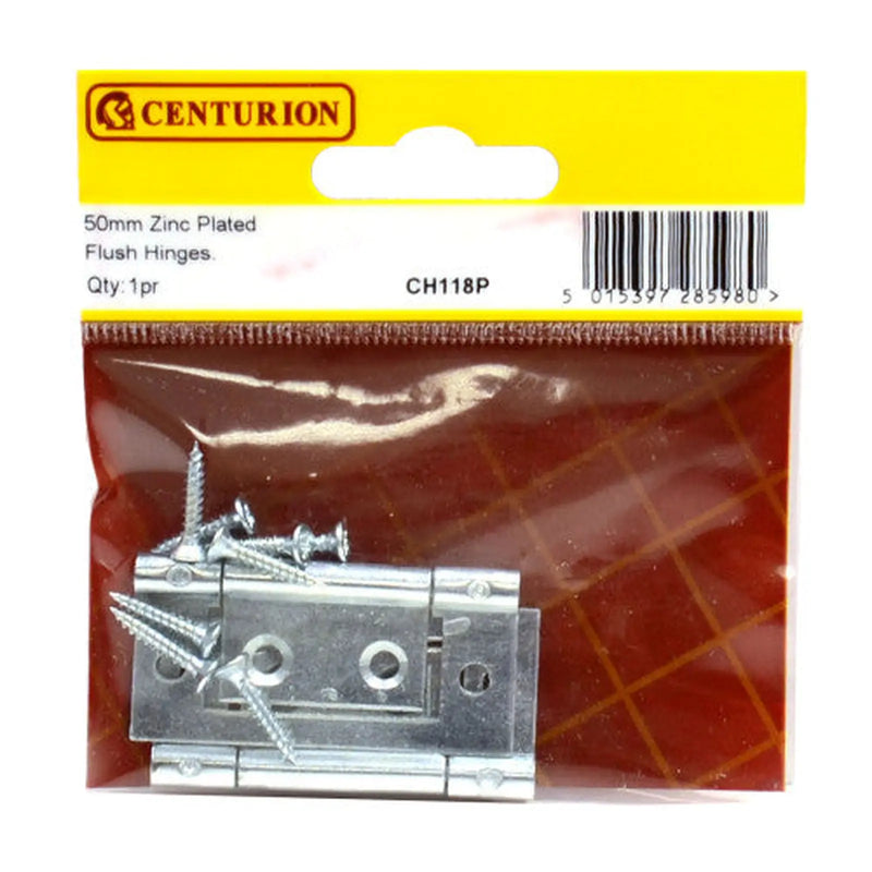 Centurion 50mm BZP Flush Hinges (1 pair) - Pack of 5
