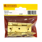 Centurion Steel Butt Hinges, Brassed, 65mm - Pack of 5