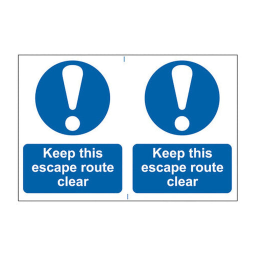 Centurion Keep this escape route clear - Self Adhesive PP (300 x 200mm) - Min Order 2