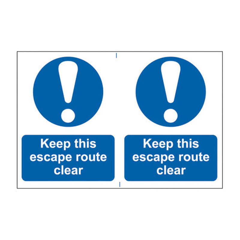 Centurion Keep this escape route clear - Self Adhesive PP (300 x 200mm) - Min Order 2