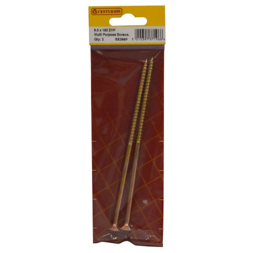 Centurion Multi Purpose Pozi Countersunk Screws, 6 x 150mm, Zinc Yellow Passivated - Min Order 6